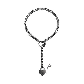 HEART & LOCK O RING SLIP CHOKE CHAIN - Black