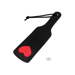 Leather Paddle with Red Padded Heart Black/Red