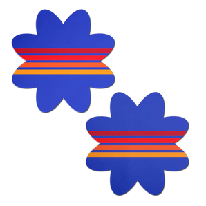 Vibrant Retro Stripes on Blue Petal Breast Pasties