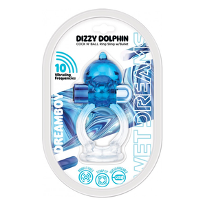 WET DREAMS - DREAM BOY - DIZZY DOLPHIN JELLY COCK & BALL SLING 10 FREQ BULLET GRADIENT COLOR BLUE