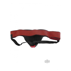 Leather Jock Strap With Stripe Black & Red Extra Large
