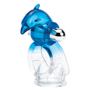 WET DREAMS - DREAM BOY - DIZZY DOLPHIN JELLY COCK & BALL SLING 10 FREQ BULLET GRADIENT COLOR BLUE
