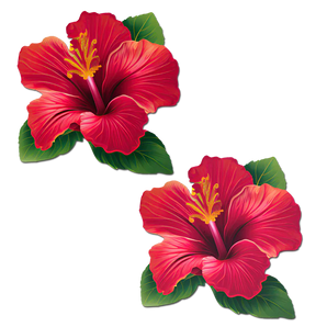 Tropical Vibrant Red Hawaiian Hibiscus Botanical Flower Breast Pasties