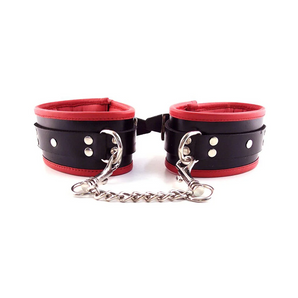 Leather Padded Wrist Cuffs Black/Red