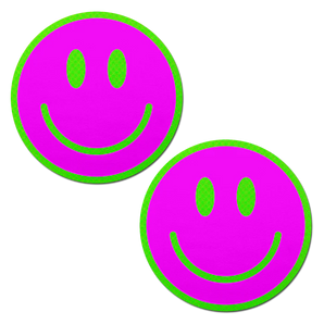 Neon Green Glow-in-the-Dark Pink Smiley Face Breast Pasties