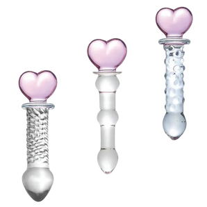 Hearts Of Pleasure - Glass Heart Anal Plugs & Dildo Trio