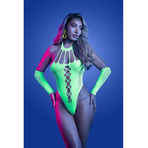 O/S - PRESSURE POINT UV reactive rhinestone knit teddy and matching gloves (can also be worn as leg warmers)