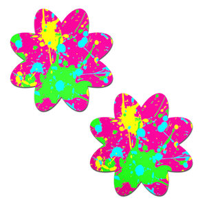 Neon Pink Graffiti Paint Splatter Petal Breast Pasties