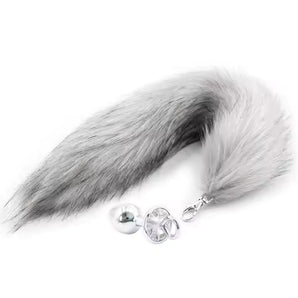 Faux Fox Tail w Detachable Plug - Medium - Grey