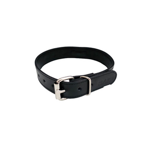 Leather Thin O-Ring Studded Collar with Detachable O-Ring Black