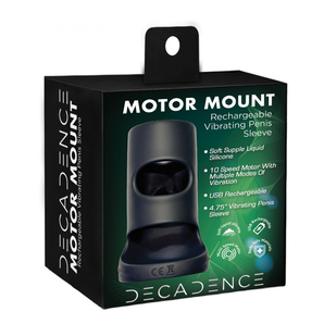 DECADENCE- MOTOR MOUNT. Liquid Silicone Penis Sleeve. Multi Speed Vibration. Rechargeable, Black.