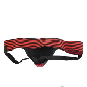Leather Jock Strap With Stripe Black & Red Small