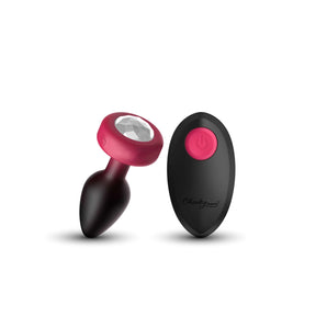 TESTER - RUBY Ombre - SMALL Cheeky Charms Eluxe Vibrating  Plug With Remote - Clear Gem
