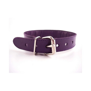 Leather Thin O-Ring Studded Collar with Detachable O-Ring Purple