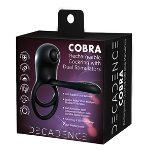 DECADENCE- COBRA. Cock & Ball Strap with vibrating Stinger & Clit Stimulator. Liquid Silicone. Multi-Speed. Rechargeable.