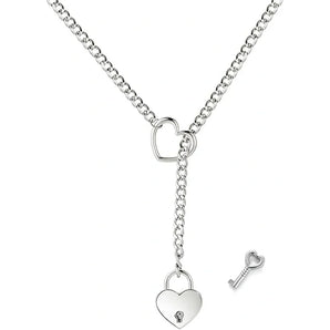 HEART & LOCK-O-RING SLIP CHAIN - Silver
