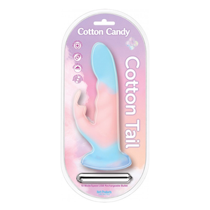 COTTON CANDY- Cotton Tail- Liquid Silicone Dildo with Rabbit Stimulator. 10-Speed Bullet. Gradient Color.