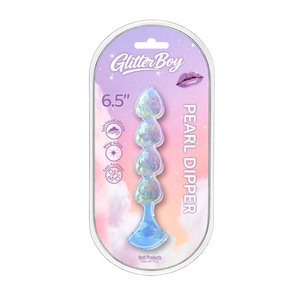 COTTON CANDY- JOY GEMS- PEARL DIPPER. Anal Beads with Ring Handle. Liquid Silicone. Glitter Encased Sparkles.