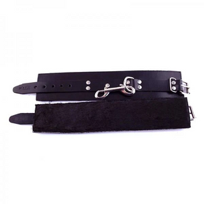 Leather Ankle Cuffs With Faux Fur Lining Black