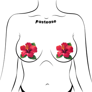 Tropical Vibrant Red Hawaiian Hibiscus Botanical Flower Breast Pasties