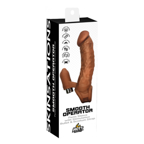 SKINSATIONS- SMOOTH OPERATOR- Penis Sleeve with Scrotum Strap. Multi-Speed Bullet. Rechargeable.