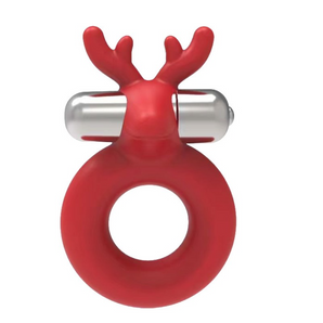 HORNY CHRISTMAS- Santa's Little Helper- Reindeer Cockring with multi speed candy cane stripe bullet. Liquid Silicone.