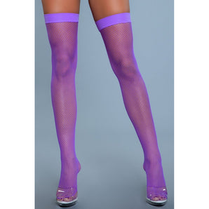 Nylon Fishnet Thigh Highs - Purple