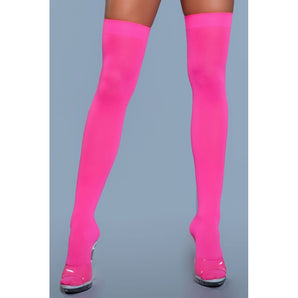 Opaque Nylon Thigh Highs - Hot Pink