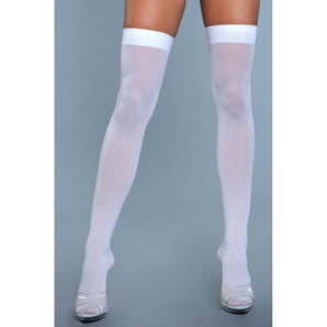 Opaque Nylon Thigh Highs - White