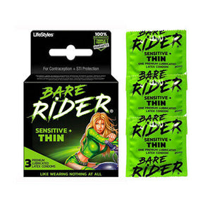 Lifestyles Bare Rider Thin Condoms - 3pk