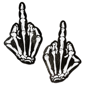 Middle Finger Skeleton Hand Pasties Glow in the Dark White & Black Boney Hand