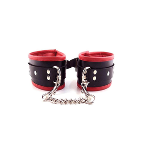 Leather Padded Ankle Cuffs Black/Red