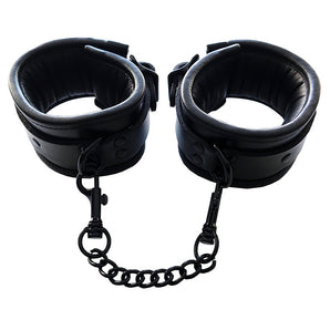 Leather Padded Wrist Cuffs - Black with Black