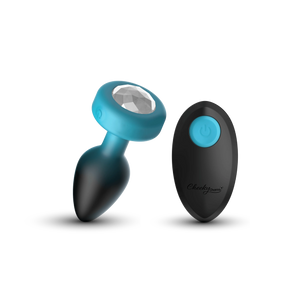 TESTER - TEAL Ombre - SMALL Cheeky Charms Eluxe Vibrating  Plug With Remote - Clear Gem