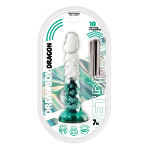 WET DREAMS - DREAM BOY - DRAGON JELLY DILDO 10 FREQ BULLET GRADIENT COLOR 7" AQUA