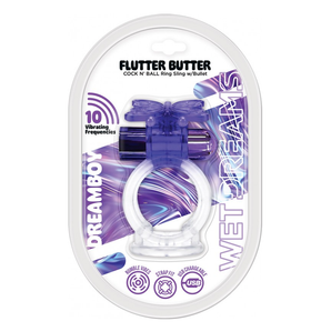WET DREAMS - DREAM BOY - FLUTTER BUTTER JELLY COCK & BALL SLING 10 FREQ BULLET GRADIENT COLOR PURPLE