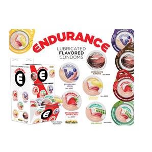 ENDURANCE CONDOMS - ASSORTED FLAVORS- WALL MOUNT DISPLAY -144 PCS