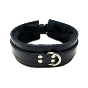 Leather Collar with Faux Fur Lining Black