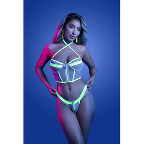M/L - SUPERNATURAL Glow-in-the-dark zipper bra top & panty (White)