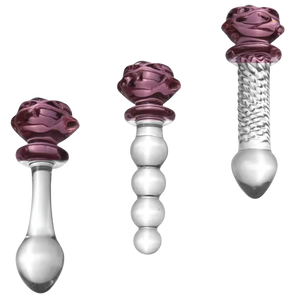 The Sacred Rose Anal Plug & Dildo Glass Trio