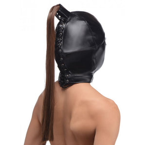 Ponytail Bondage Hood w 20" Brunette