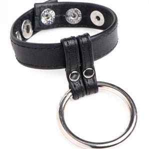 Leather & Steel Cock & Ball Ring - Black