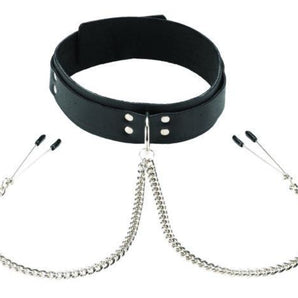 Black Leather Collar w Tweezer Clamps*
