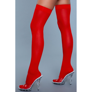 Opaque Nylon Thigh Highs - Red