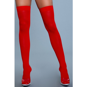 Opaque Nylon Thigh Highs - Red