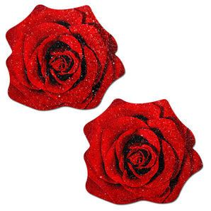 Red Glitter Velvet Blooming Rose - Red