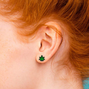 Weed Leaf Earrings - Sparkle Green *