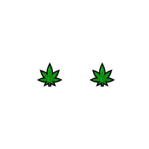 Weed Leaf Earrings - Sparkle Green *