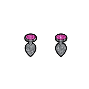 Gem Butt Plug Earrings - Pink/Silver  *