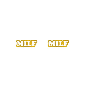 MILF Earrings - Gold & White  *